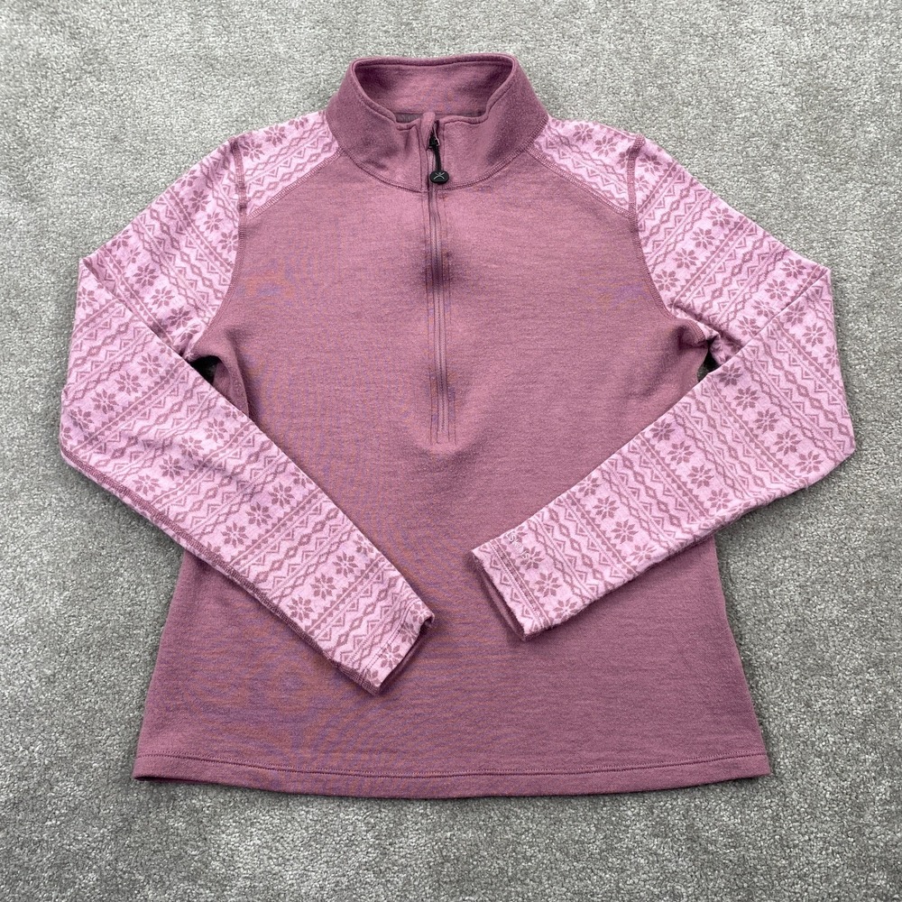 Terramar Merino Woolskins 1/2 Zip Activewear Thumbhole Top Women's Size‎ M Pink